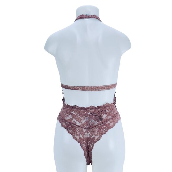 FOREVER 21 Women’s Lingerie Mauve Teddy Brazilian Cut Lace Sheer NWT Size M - Picture 2 of 10